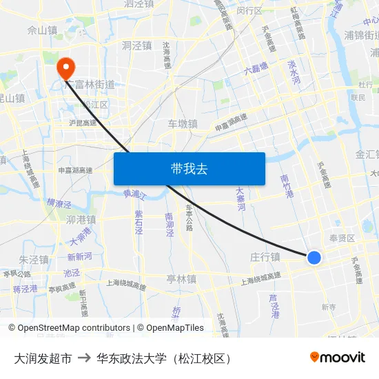 大润发超市 to 华东政法大学（松江校区） map