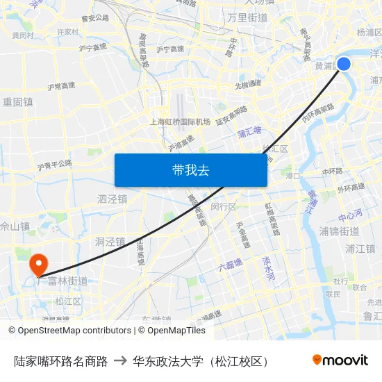 陆家嘴环路名商路 to 华东政法大学（松江校区） map
