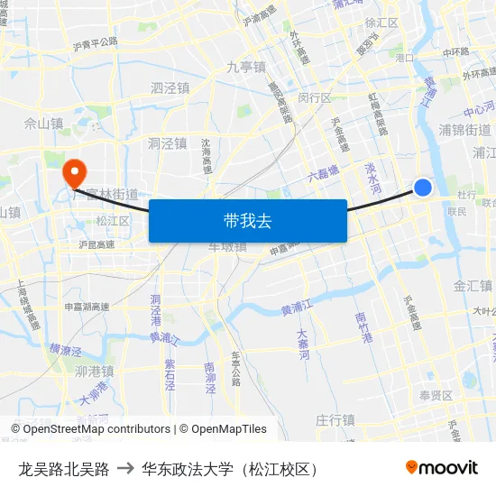 龙吴路北吴路 to 华东政法大学（松江校区） map