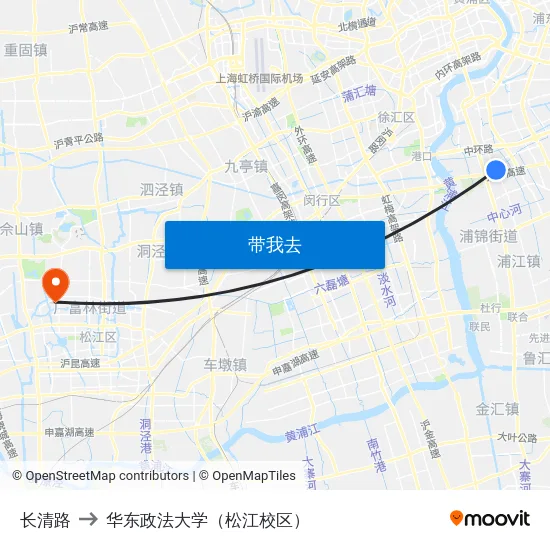 长清路 to 华东政法大学（松江校区） map