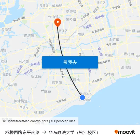 板桥西路东平南路 to 华东政法大学（松江校区） map