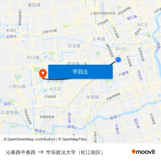 沁春路中春路 to 华东政法大学（松江校区） map