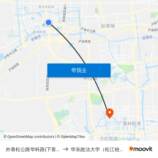 外青松公路华科路(下客站) to 华东政法大学（松江校区） map