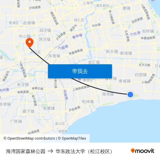 海湾国家森林公园 to 华东政法大学（松江校区） map