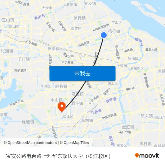 宝安公路电台路 to 华东政法大学（松江校区） map