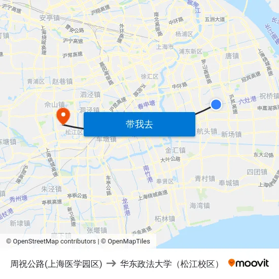 周祝公路(上海医学园区) to 华东政法大学（松江校区） map