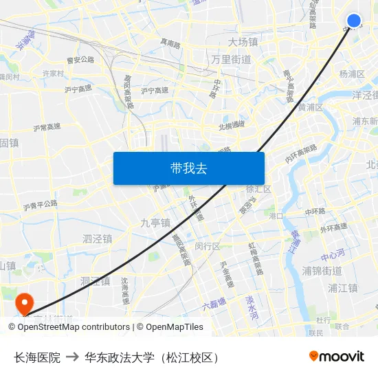 长海医院 to 华东政法大学（松江校区） map