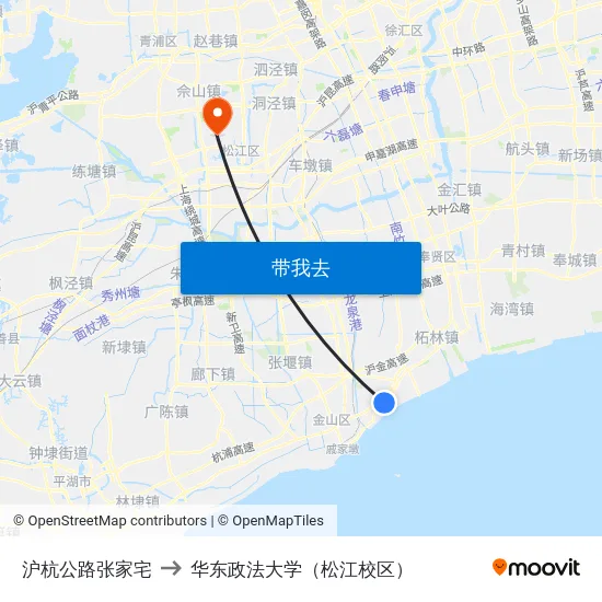 沪杭公路张家宅 to 华东政法大学（松江校区） map