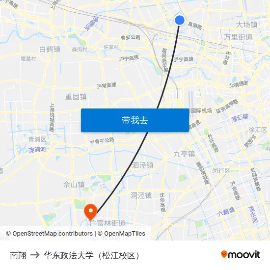南翔 to 华东政法大学（松江校区） map