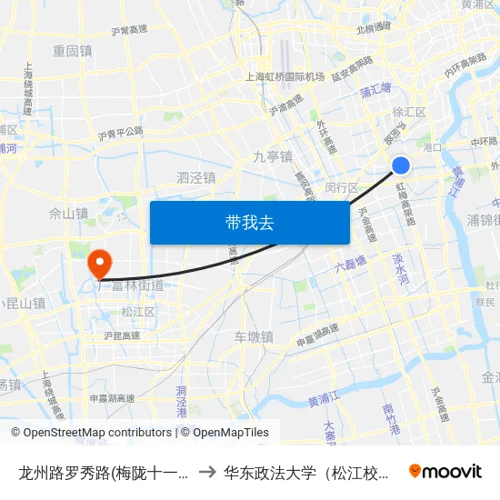 龙州路罗秀路(梅陇十一村) to 华东政法大学（松江校区） map