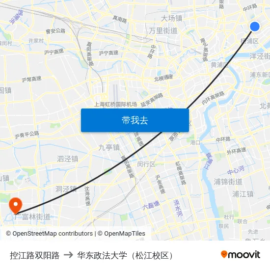 控江路双阳路 to 华东政法大学（松江校区） map