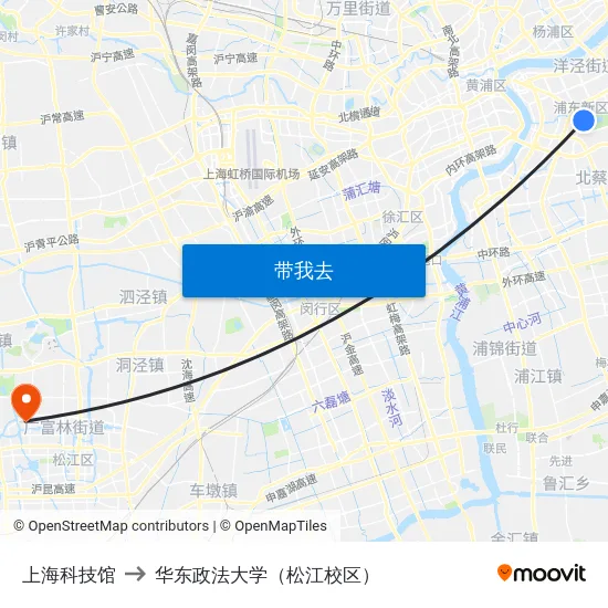 上海科技馆 to 华东政法大学（松江校区） map
