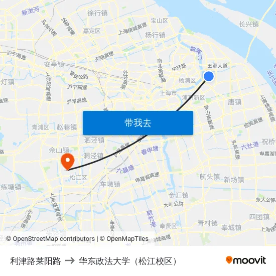 利津路莱阳路 to 华东政法大学（松江校区） map