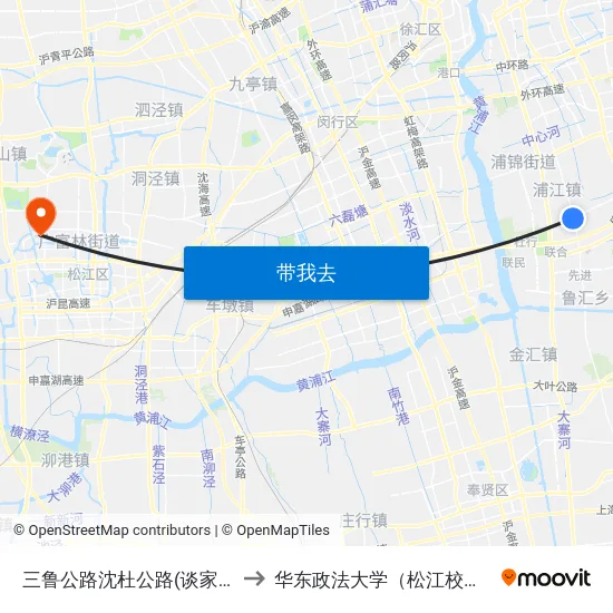 三鲁公路沈杜公路(谈家港) to 华东政法大学（松江校区） map