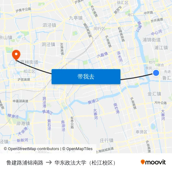 鲁建路浦锦南路 to 华东政法大学（松江校区） map