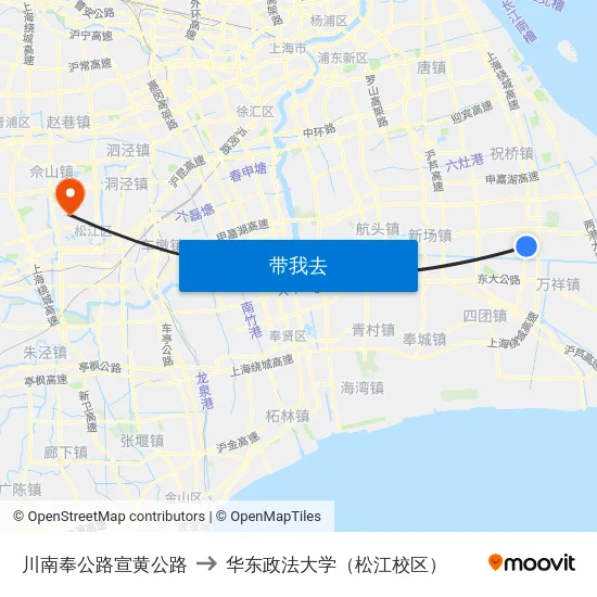 川南奉公路宣黄公路 to 华东政法大学（松江校区） map
