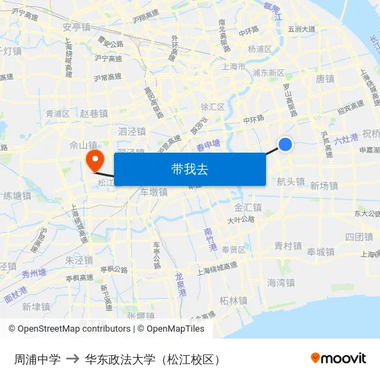 周浦中学 to 华东政法大学（松江校区） map