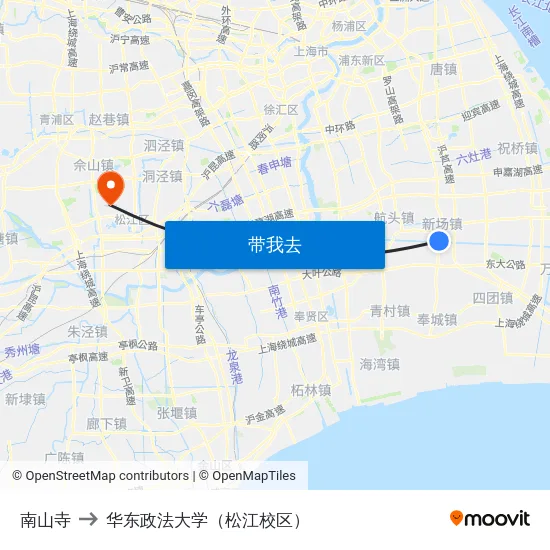 南山寺 to 华东政法大学（松江校区） map