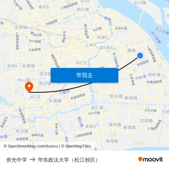 侨光中学 to 华东政法大学（松江校区） map
