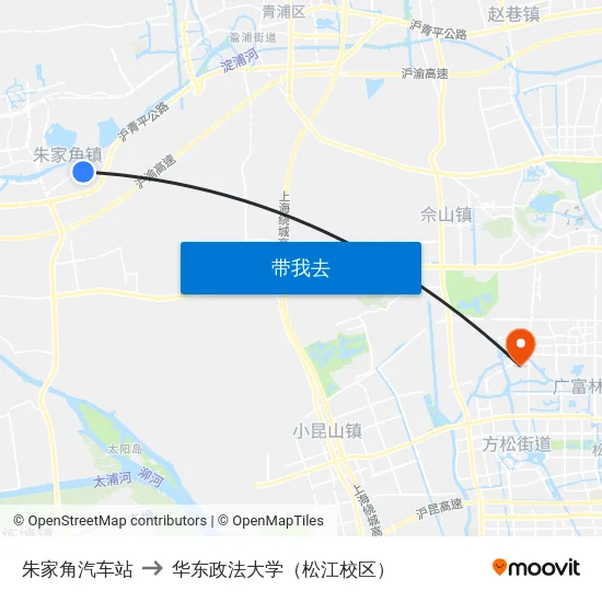 朱家角汽车站 to 华东政法大学（松江校区） map