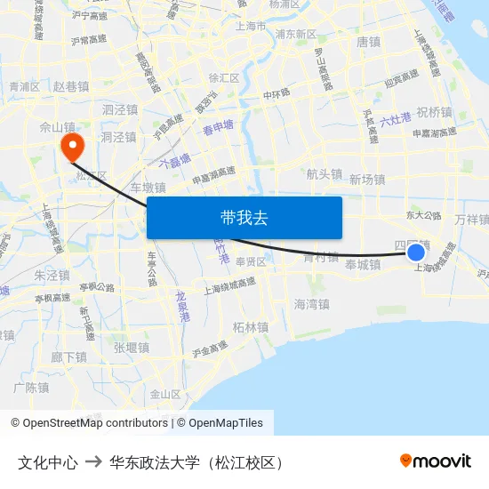 文化中心 to 华东政法大学（松江校区） map