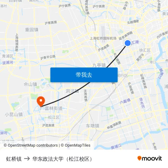 虹桥镇 to 华东政法大学（松江校区） map