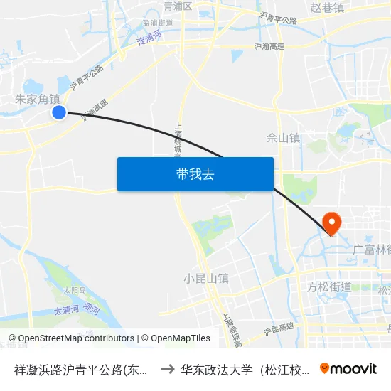 祥凝浜路沪青平公路(东大门) to 华东政法大学（松江校区） map