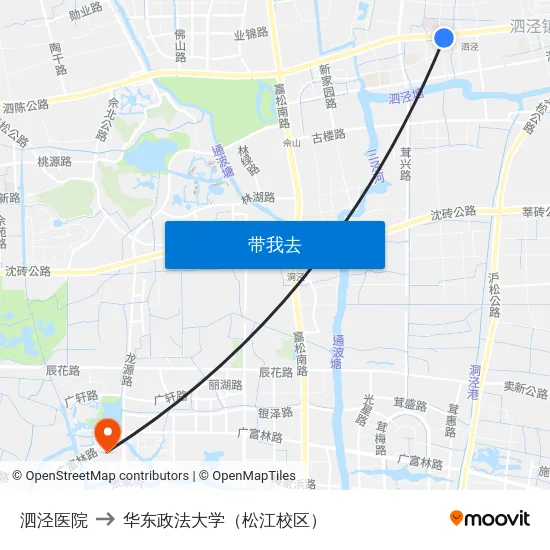 泗泾医院 to 华东政法大学（松江校区） map