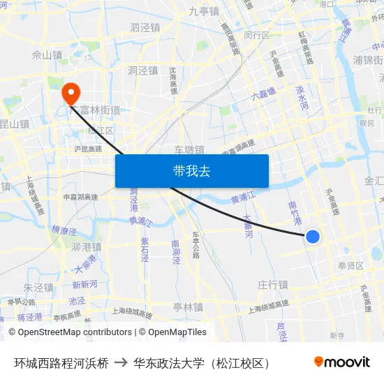 环城西路程河浜桥 to 华东政法大学（松江校区） map