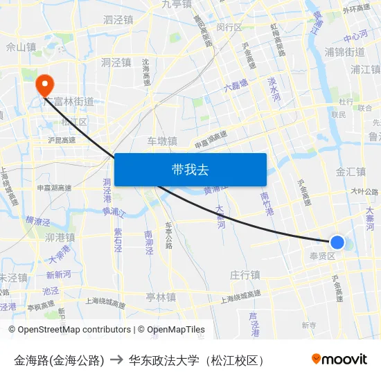 金海路(金海公路) to 华东政法大学（松江校区） map