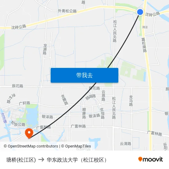 塘桥(松江区) to 华东政法大学（松江校区） map