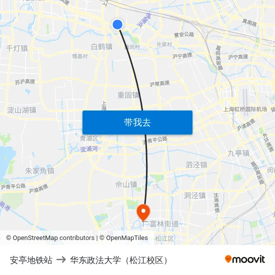安亭地铁站 to 华东政法大学（松江校区） map