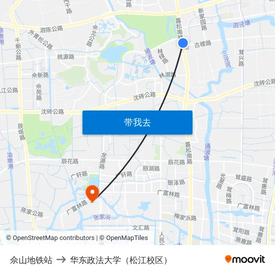 佘山地铁站 to 华东政法大学（松江校区） map