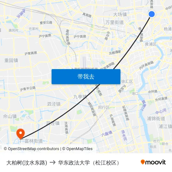 大柏树(汶水东路) to 华东政法大学（松江校区） map