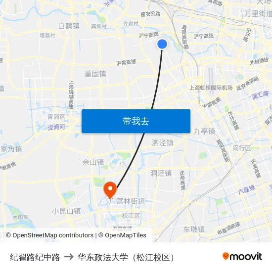 纪翟路纪中路 to 华东政法大学（松江校区） map