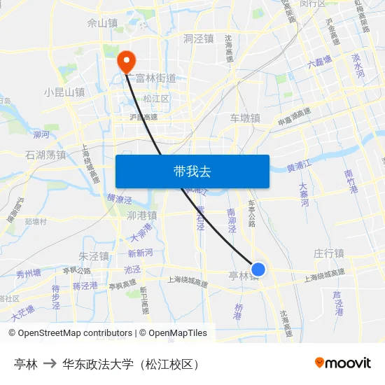 亭林 to 华东政法大学（松江校区） map