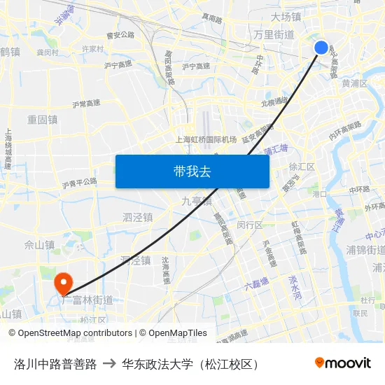洛川中路普善路 to 华东政法大学（松江校区） map