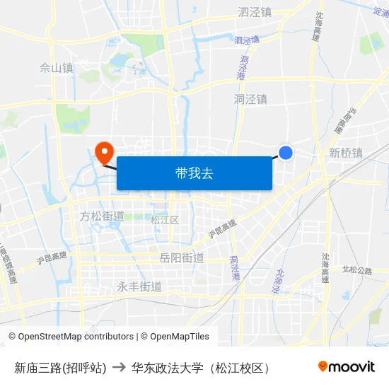 新庙三路(招呼站) to 华东政法大学（松江校区） map