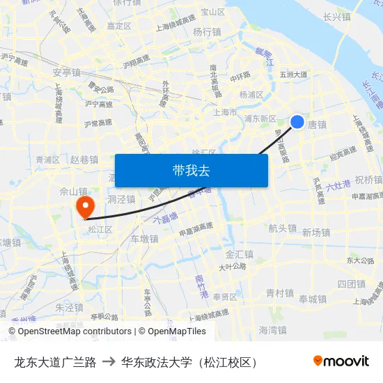 龙东大道广兰路 to 华东政法大学（松江校区） map