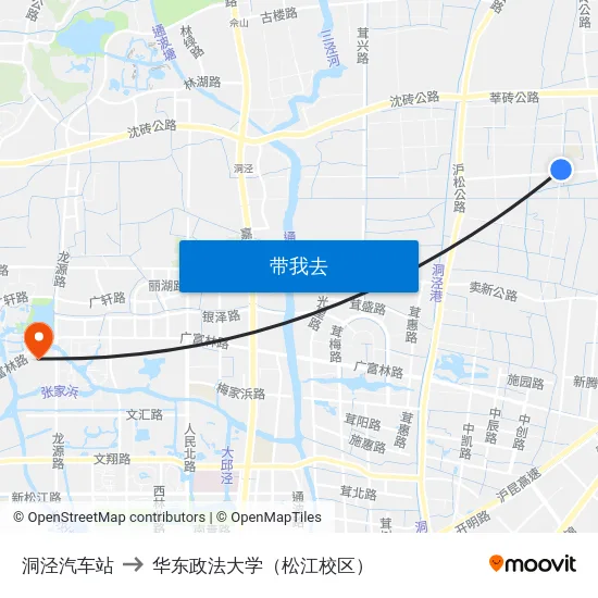 洞泾汽车站 to 华东政法大学（松江校区） map