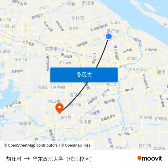 胡庄村 to 华东政法大学（松江校区） map