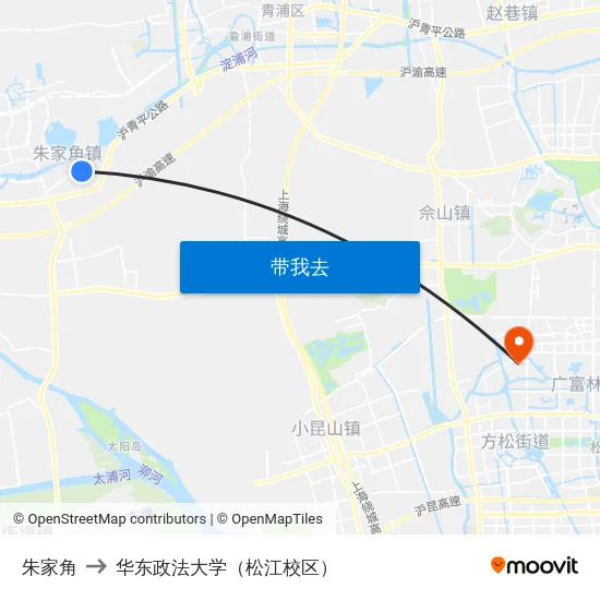 朱家角 to 华东政法大学（松江校区） map