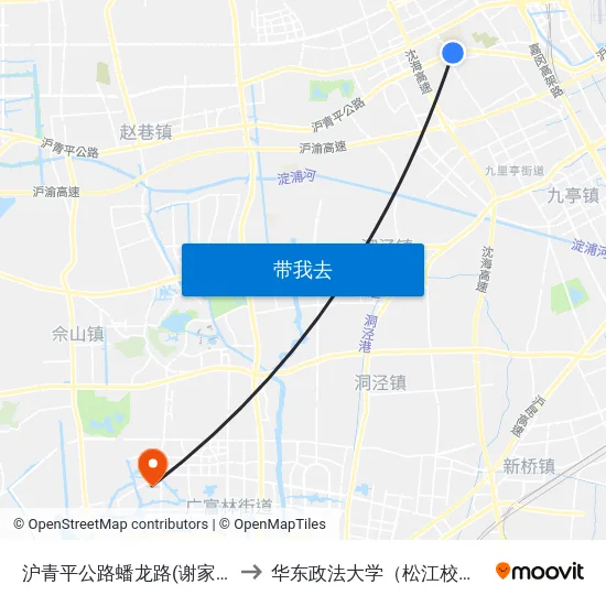 沪青平公路蟠龙路(谢家宅) to 华东政法大学（松江校区） map