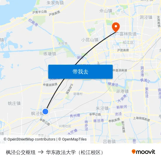 枫泾公交枢纽 to 华东政法大学（松江校区） map