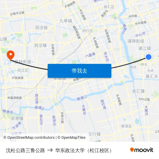 沈杜公路三鲁公路 to 华东政法大学（松江校区） map