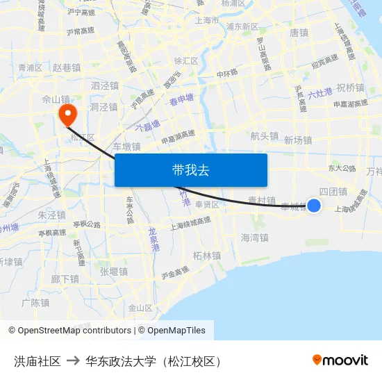 洪庙社区 to 华东政法大学（松江校区） map