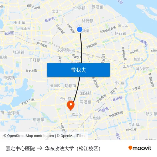 嘉定中心医院 to 华东政法大学（松江校区） map