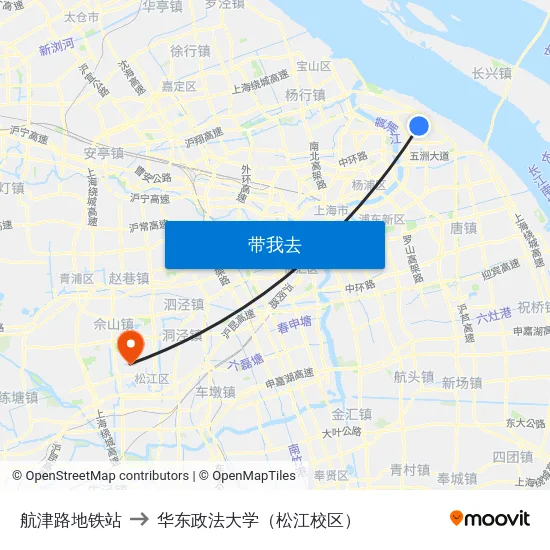 航津路地铁站 to 华东政法大学（松江校区） map