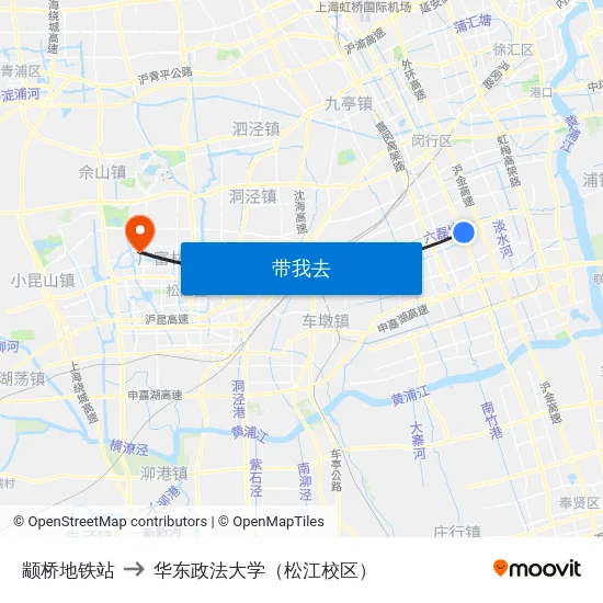 颛桥地铁站 to 华东政法大学（松江校区） map