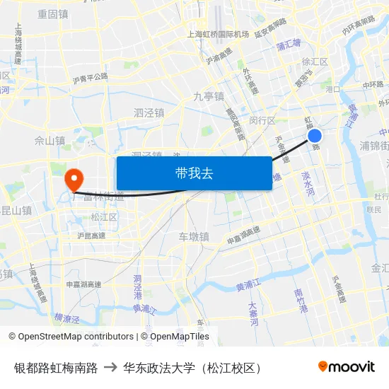 银都路虹梅南路 to 华东政法大学（松江校区） map